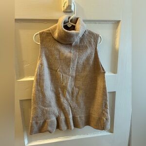 H by Halston Beige Sleeveless 100% Wool Turtleneck Sweater